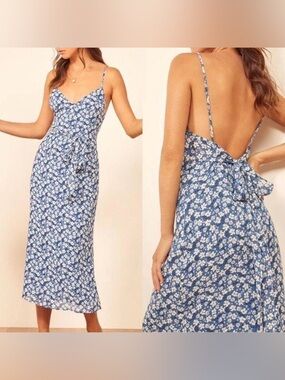 Reformation Dietrich Floral Crepe Midi
Dress In Raquel Blue & White Summer Dress